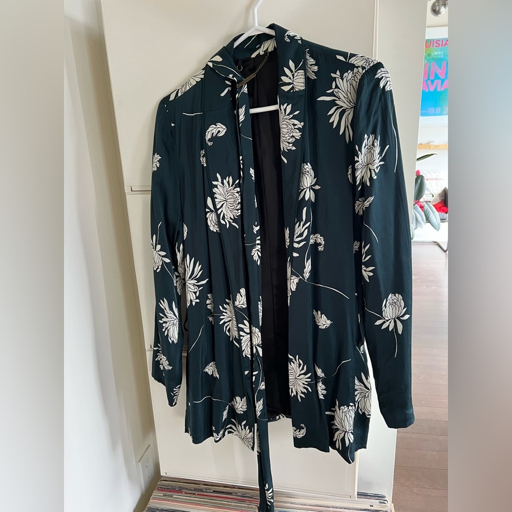 Capulet Navy Silk Leaf Pattern Jacket
